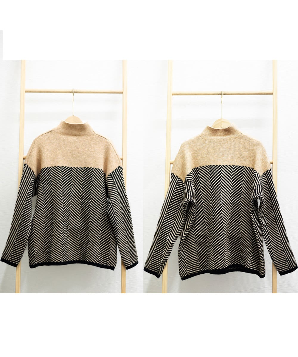 Eliza Retro Color Block Half Turtleneck Sweater