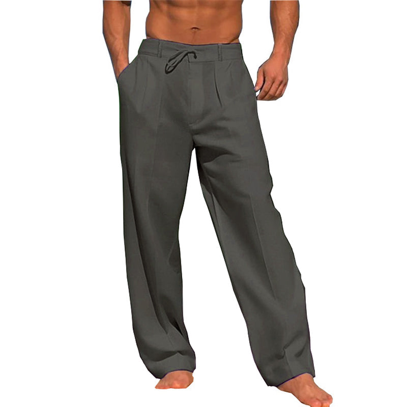 Men's Linen Solid Color Vacation Basic Beach Pants