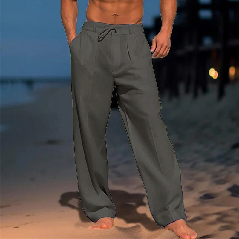 Men's Linen Solid Color Vacation Basic Beach Pants