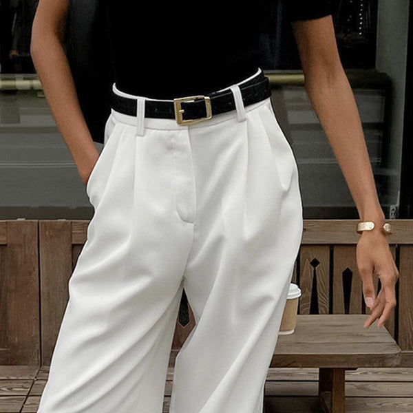 Solid Wide Leg Pants Without Belt