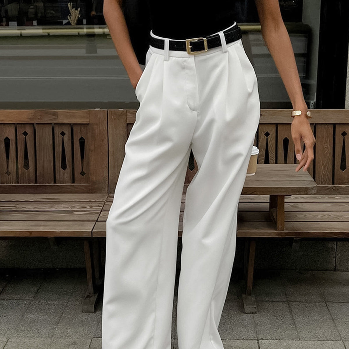 Solid Wide Leg Pants Without Belt