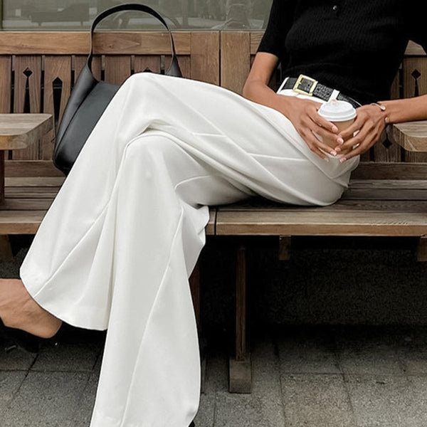 Solid Wide Leg Pants Without Belt