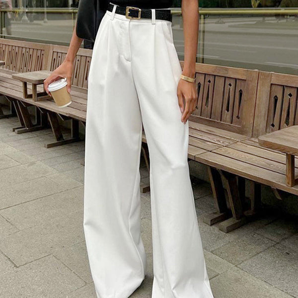 Solid Wide Leg Pants Without Belt