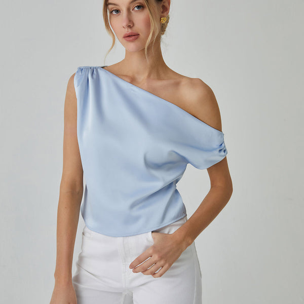 One Shoulder Off Knotted Blouse