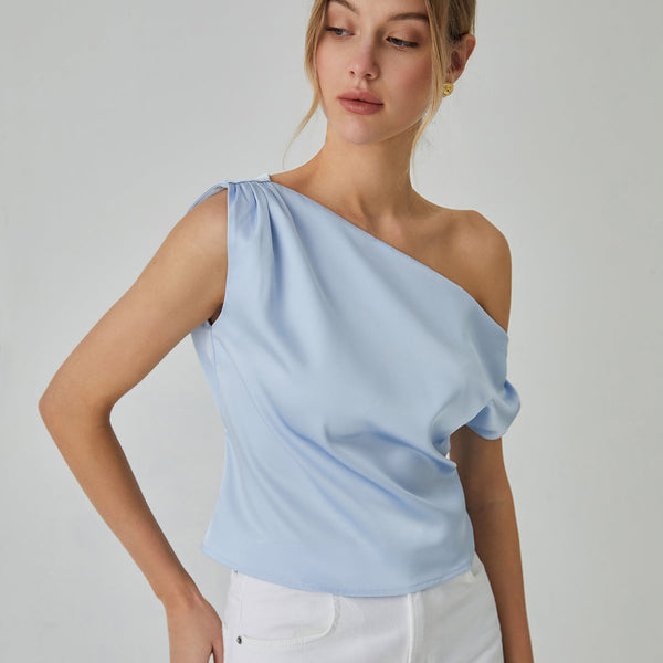 One Shoulder Off Knotted Blouse