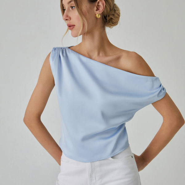 One Shoulder Off Knotted Blouse