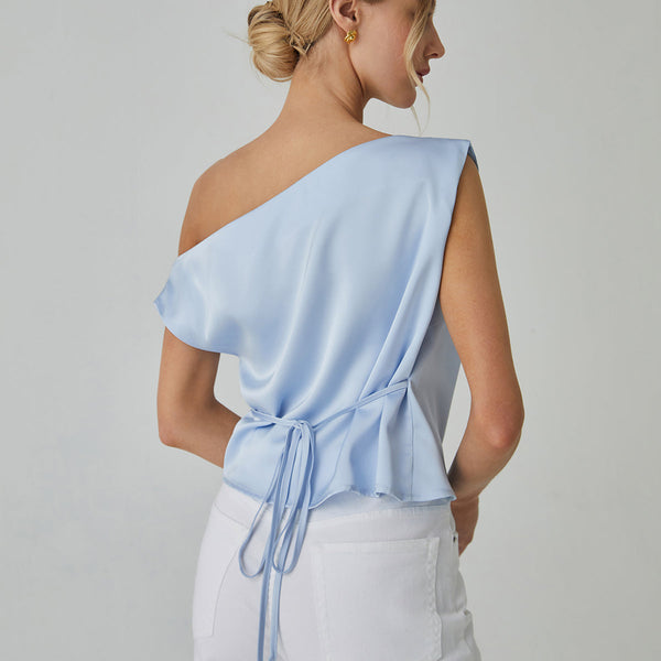 One Shoulder Off Knotted Blouse