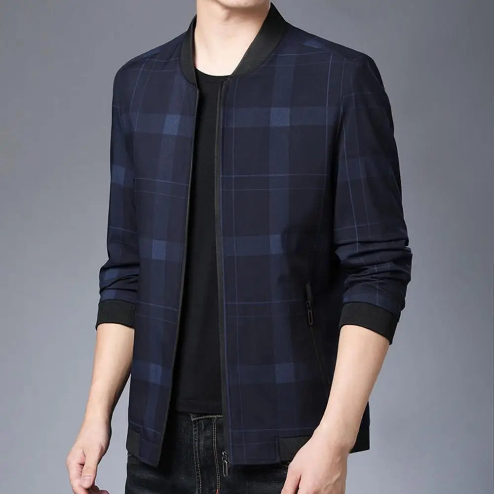 Winter/Autumn Men’s Plaid Stand Collar Jacket