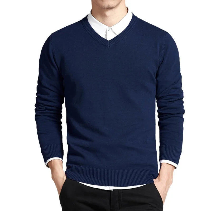 Cotton Long Sleeve V-Neck Pullover