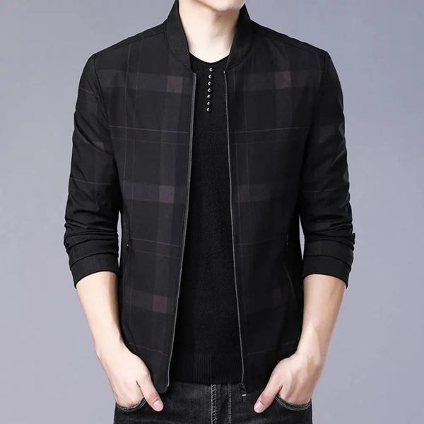 Winter/Autumn Men’s Plaid Stand Collar Jacket