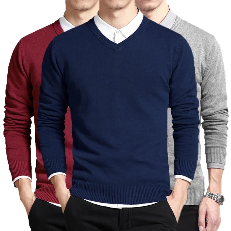 Cotton Long Sleeve V-Neck Pullover