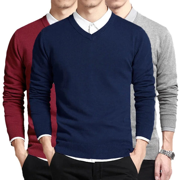 Cotton Long Sleeve V-Neck Pullover