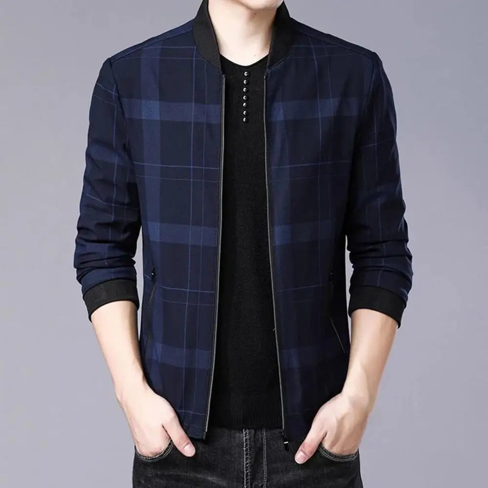 Winter/Autumn Men’s Plaid Stand Collar Jacket