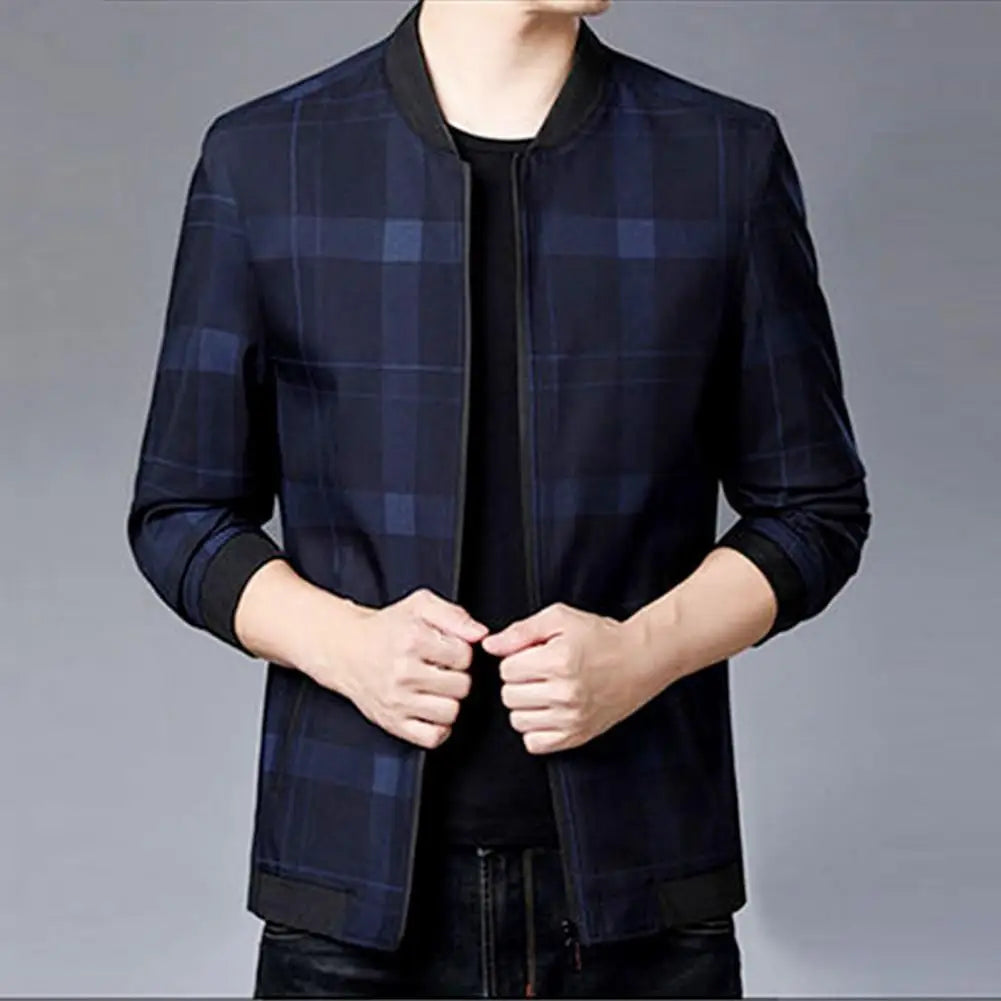 Winter/Autumn Men’s Plaid Stand Collar Jacket