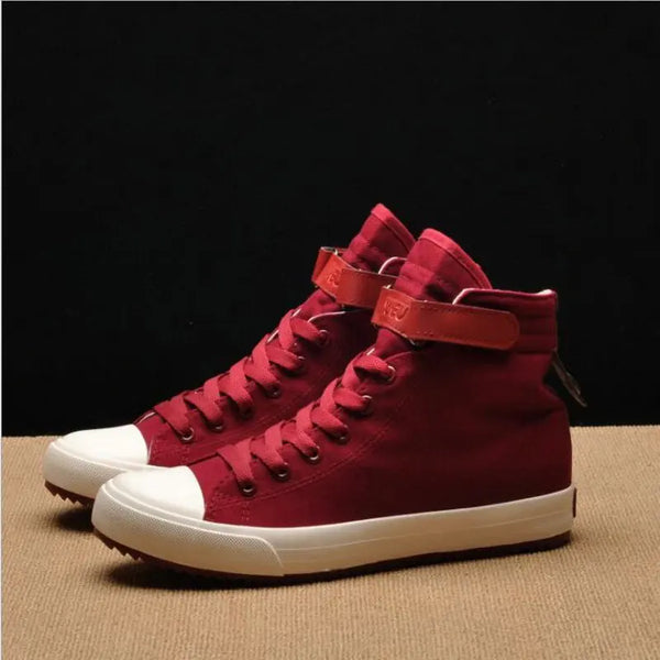 2021 Fashion New Men Light Breathable Canvas Casual All Black white  Red High top Solid Color Sneakers Shoes flatsbj8