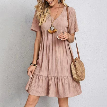 2025 Summer Cross-Border Export European and American Clothing Amazon Skirt Loose Casual Short-Sleeved Waist Flowing Dress