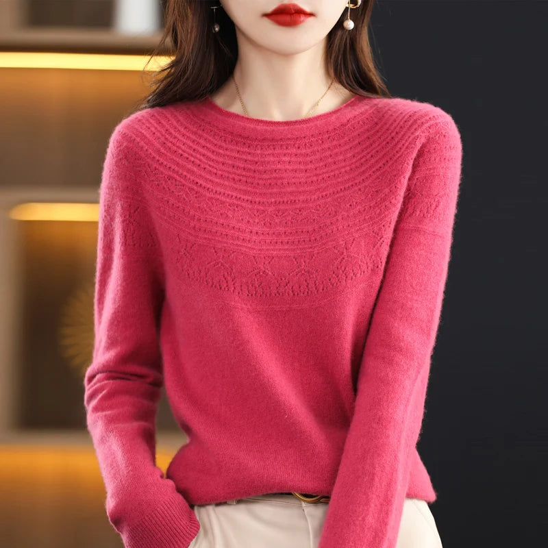 100% Wool Hollow Knit Cashmere Sweater