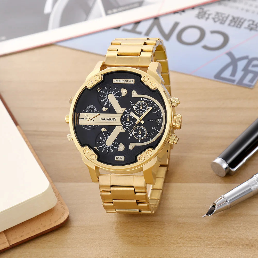 Classic Men’s Luxury Gold Steel Band Watch.