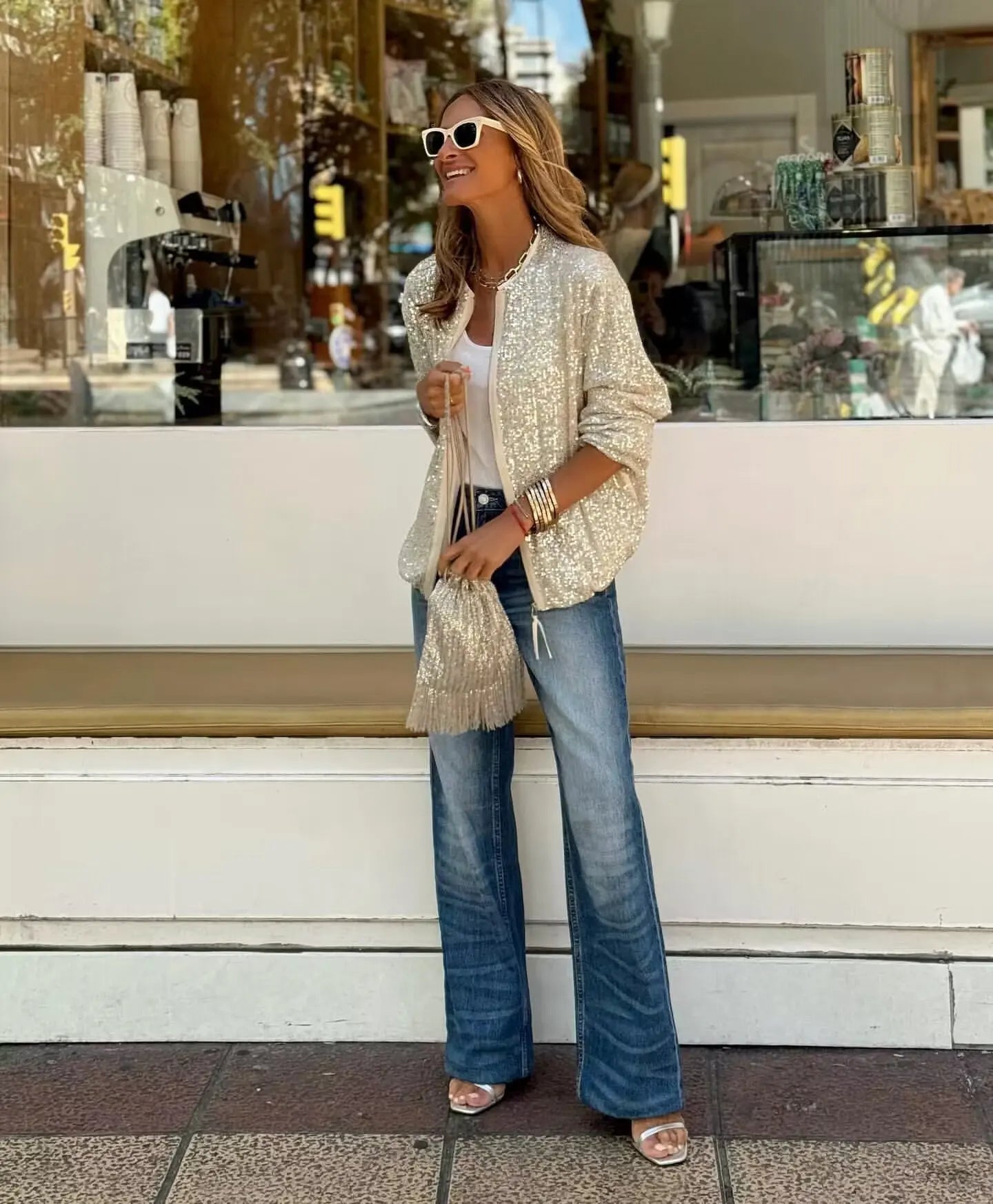 Fashion Sequins Cardigan Coat