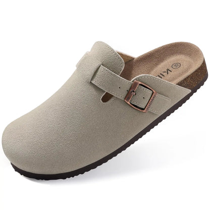 Evshine Men's Cow Suede Clogs with Arch Support Leather Mules Comfort Fashion Potato Shoe Women Cork Footbed Genuine Suede Clogs