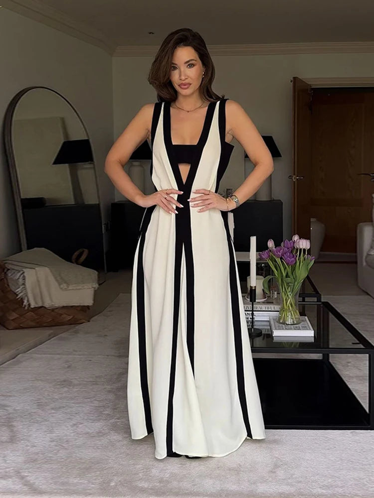 Women V Neck Cut Out Sling Maxi Dresses