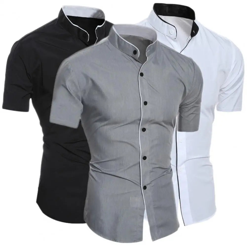 Great Summer Close-Fitting Solid Color Formal Shirt