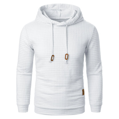 Autumn/Winter men's jacquard plaid hoodie long sleeve hoodie warm color hooded sweatshirt coat
