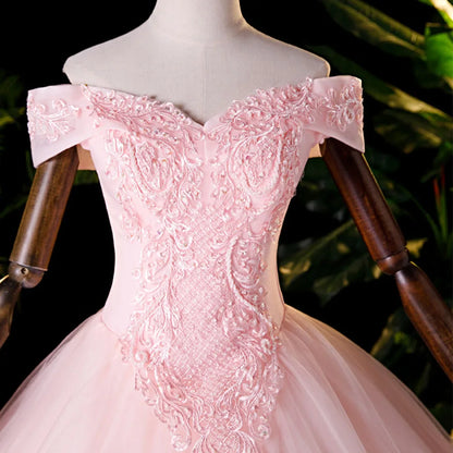 JEHETH Lace Appliques Beading Pink Prom Dress