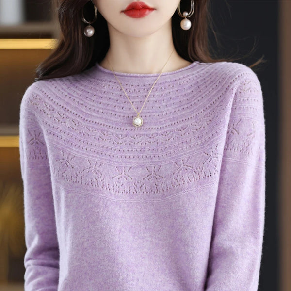 100% Wool Hollow Knit Cashmere Sweater