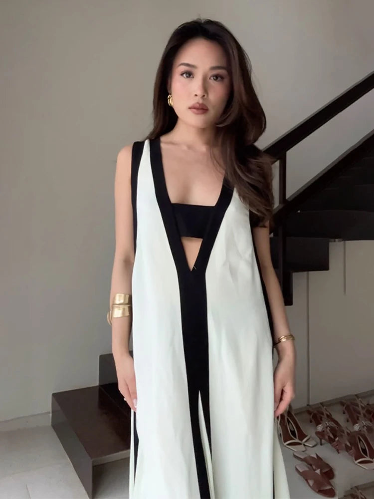 Women V Neck Cut Out Sling Maxi Dresses