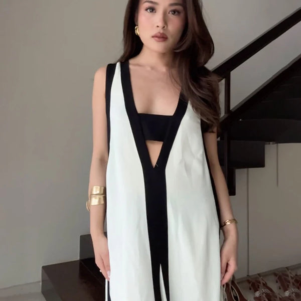 Women V Neck Cut Out Sling Maxi Dresses