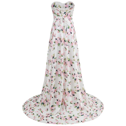 Summer Sexy Print Wrapped Chest Open Back Long Dress