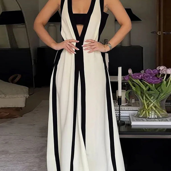 Women V Neck Cut Out Sling Maxi Dresses