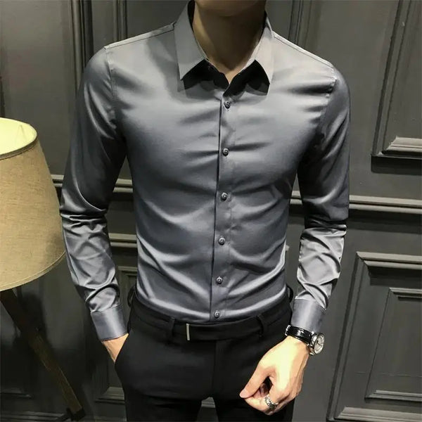 Long Sleeve Silk Business Dress Shirt