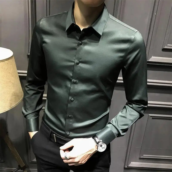 Long Sleeve Silk Business Dress Shirt