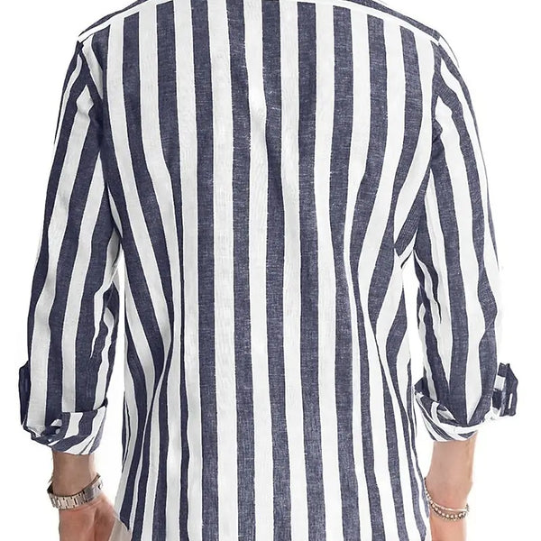 Men's Casual Blue Clover Long Sleeve Striped Shirt