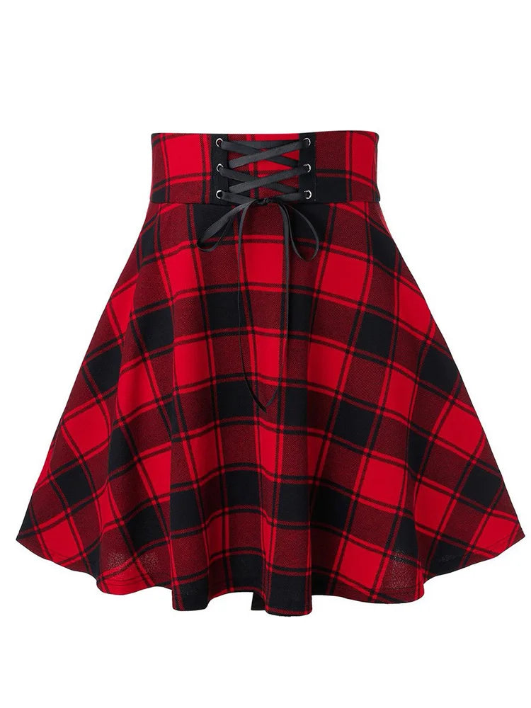 Black Checkered Gothic Pleated Mini Skirt