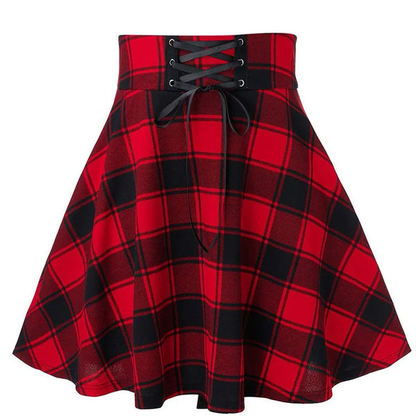 Black Checkered Gothic Pleated Mini Skirt