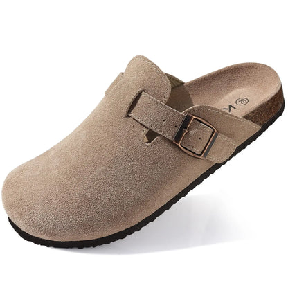 Evshine Men's Cow Suede Clogs with Arch Support Leather Mules Comfort Fashion Potato Shoe Women Cork Footbed Genuine Suede Clogs