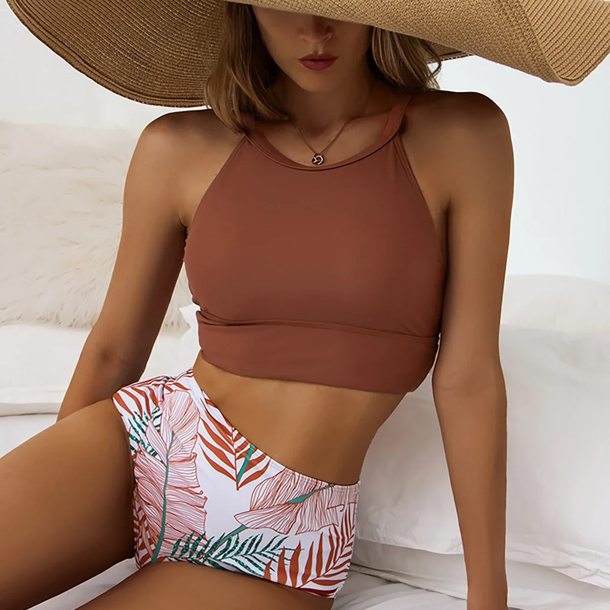 Sexy Bikini Woman High Neck Swimsuit