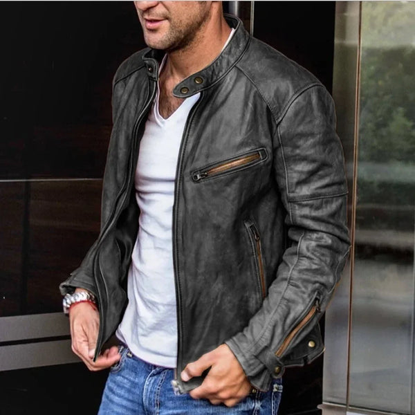 2024 New Autumn Men's Brown Leather Jacket