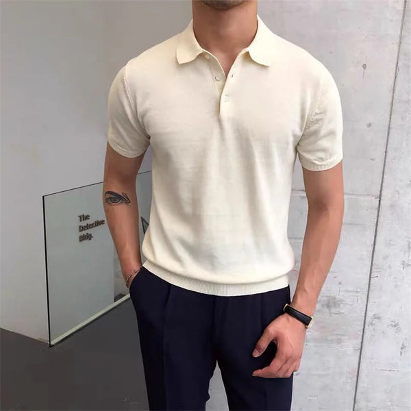 Solid Color Knitted Polo Shirt