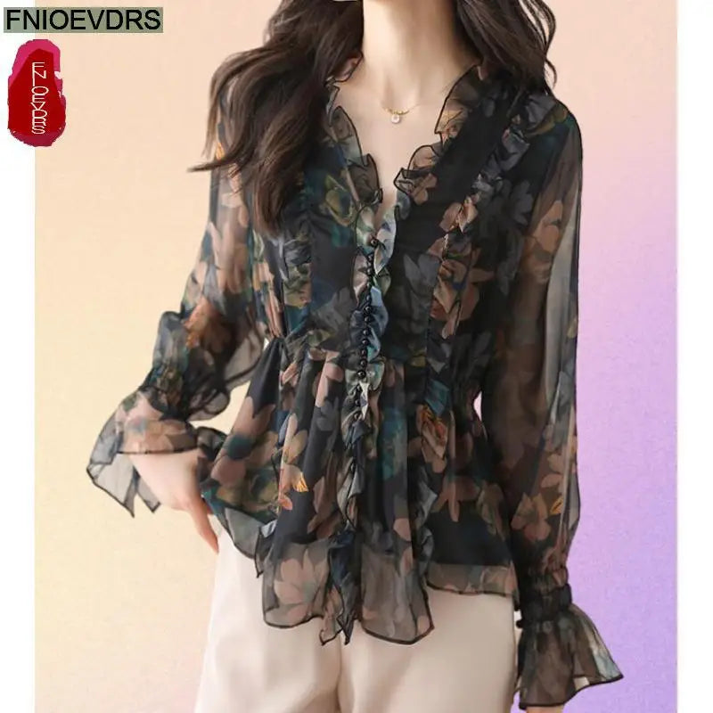 S-3XL Women Spring Basic Wear Chiffon Shirts