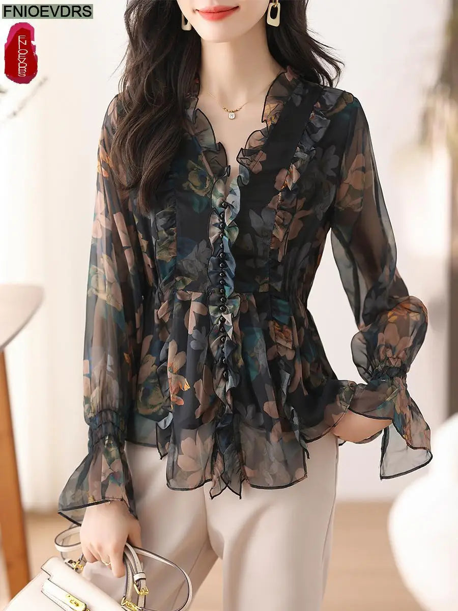 S-3XL Women Spring Basic Wear Chiffon Shirts