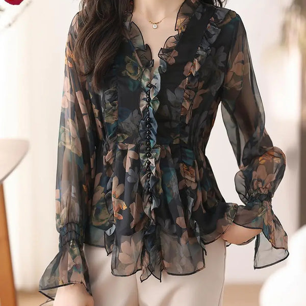 S-3XL Women Spring Basic Wear Chiffon Shirts