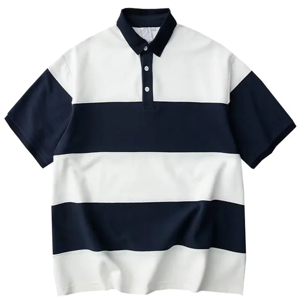 Japanese Retro Striped Polo Shirt for Men