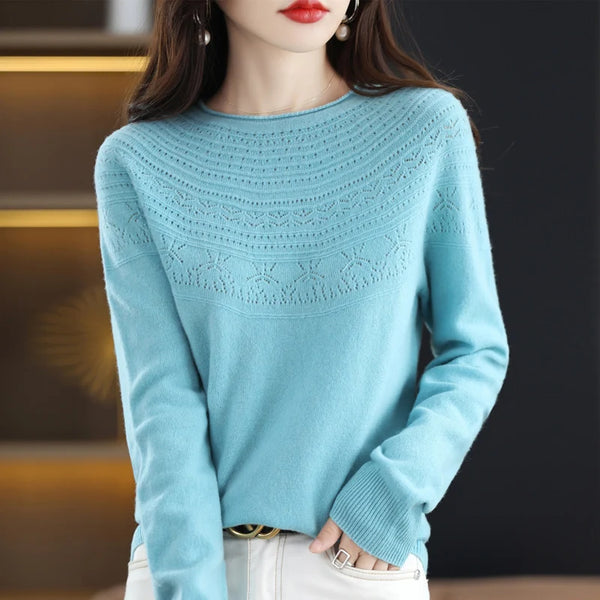 100% Wool Hollow Knit Cashmere Sweater