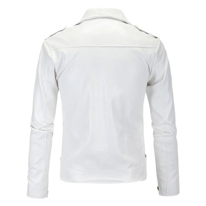 Men's Casual Lapel Slim Fit Diagonal Zipper Leather Jacket