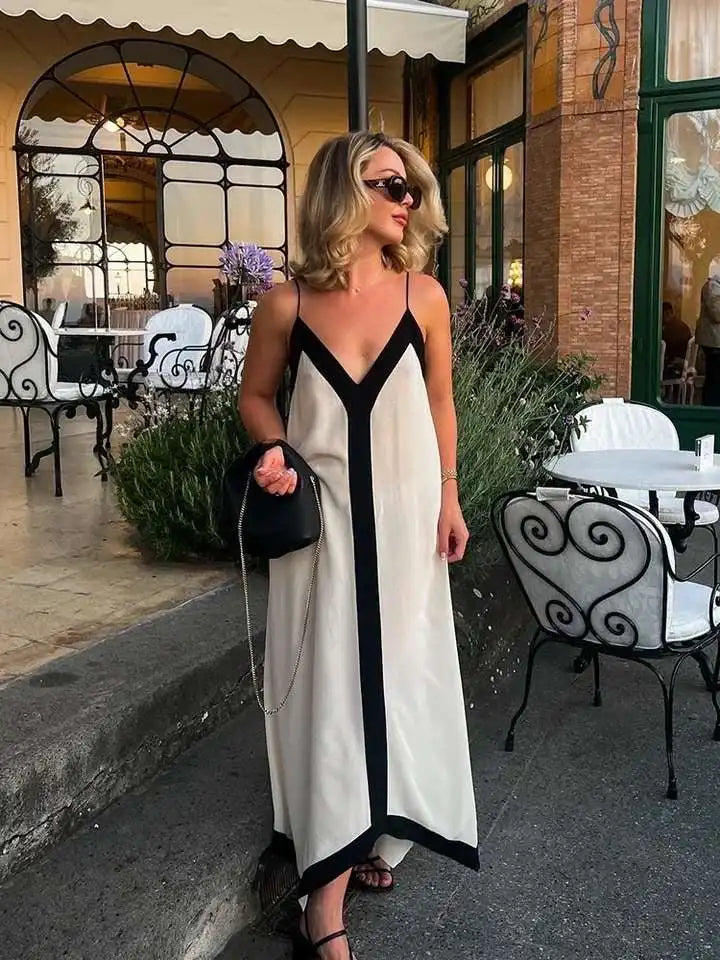 Women V Neck Cut Out Sling Maxi Dresses