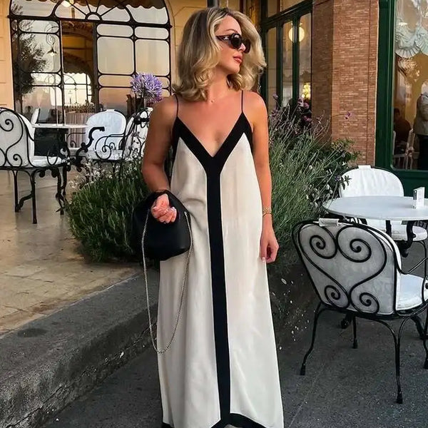 Women V Neck Cut Out Sling Maxi Dresses